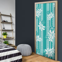 Hawaii Kakau Tribal Door Cover With Teal Tiare