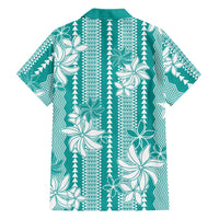 Hawaii Kakau Tribal Family Matching Short Sleeve Bodycon Dress and Hawaiian Shirt With Teal Tiare