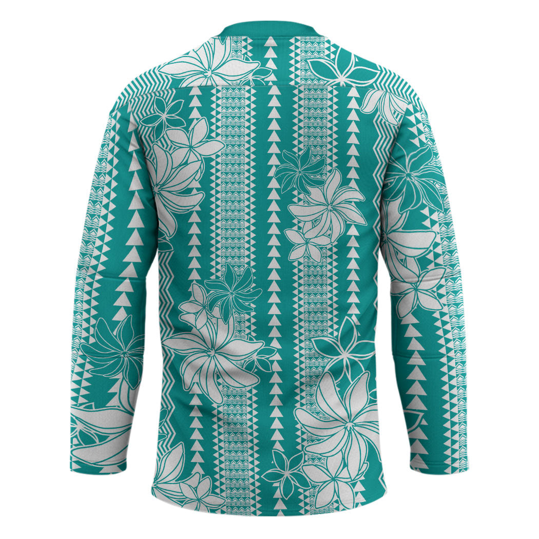 Hawaii Kakau Tribal Hockey Jersey With Teal Tiare