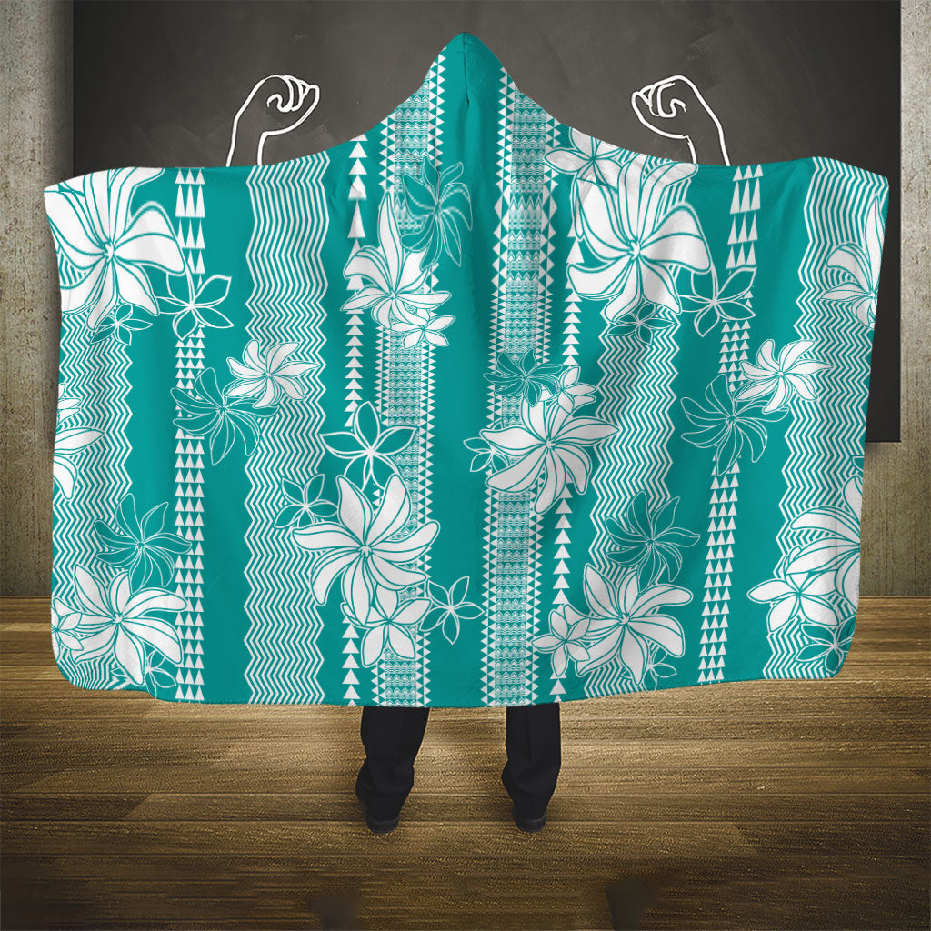 Hawaii Kakau Tribal Hooded Blanket With Teal Tiare