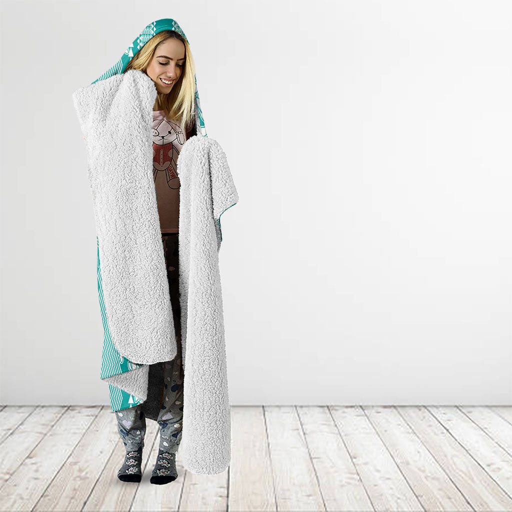 Hawaii Kakau Tribal Hooded Blanket With Teal Tiare