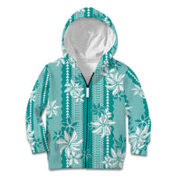 Hawaii Kakau Tribal Kid Hoodie With Teal Tiare