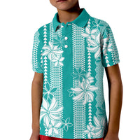 Hawaii Kakau Tribal Kid Polo Shirt With Teal Tiare