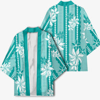 Hawaii Kakau Tribal Kimono With Teal Tiare