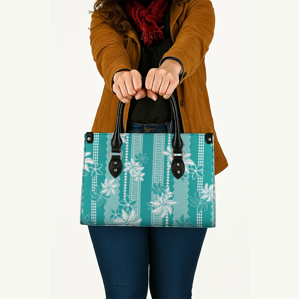 Hawaii Kakau Tribal Leather Bag With Teal Tiare