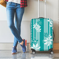 Hawaii Kakau Tribal Luggage Cover With Teal Tiare