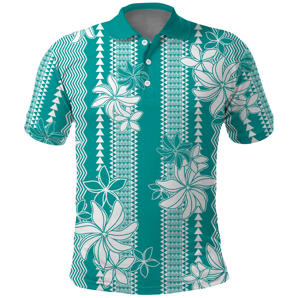 Hawaii Kakau Tribal Polo Shirt With Teal Tiare