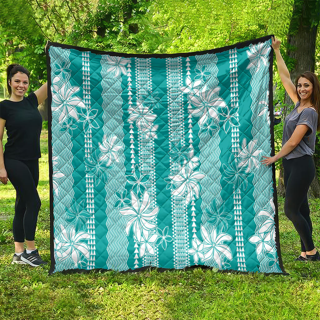 Hawaii Kakau Tribal Quilt With Teal Tiare