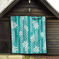 Hawaii Kakau Tribal Quilt With Teal Tiare