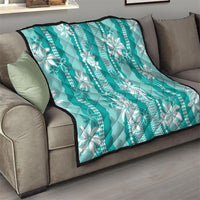 Hawaii Kakau Tribal Quilt With Teal Tiare