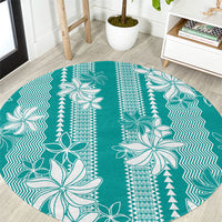 Hawaii Kakau Tribal Round Carpet With Teal Tiare