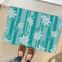 Hawaii Kakau Tribal Rubber Doormat With Teal Tiare