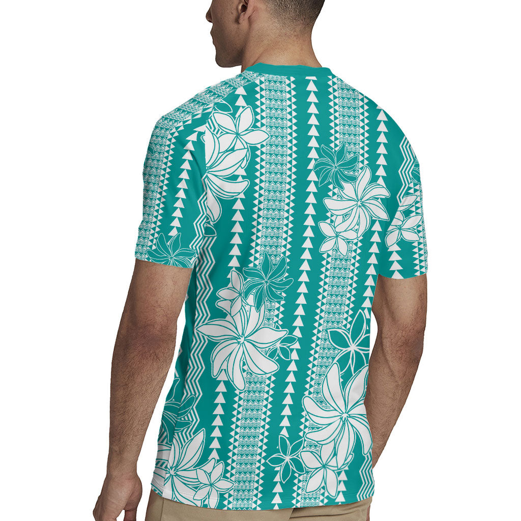 Hawaii Kakau Tribal Rugby Jersey With Teal Tiare