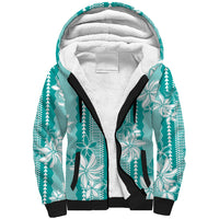 Hawaii Kakau Tribal Sherpa Hoodie With Teal Tiare