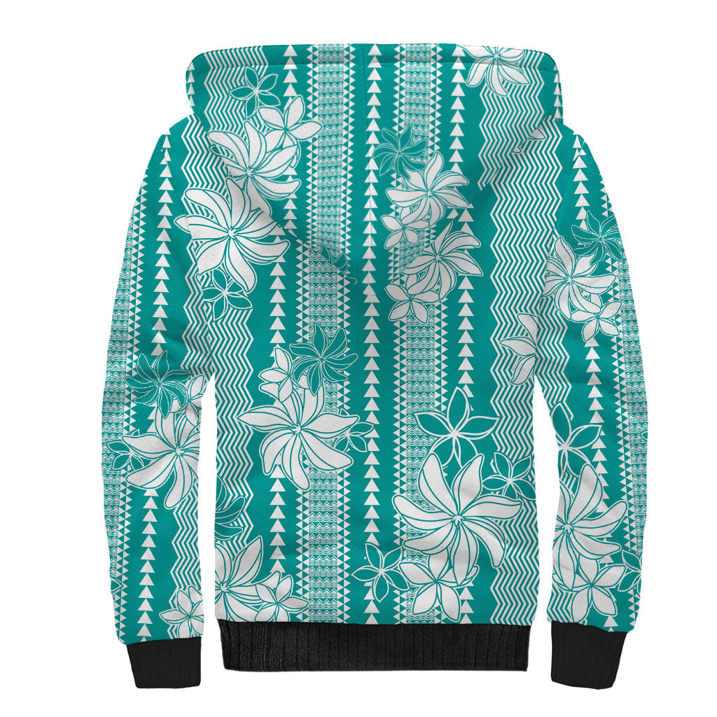 Hawaii Kakau Tribal Sherpa Hoodie With Teal Tiare