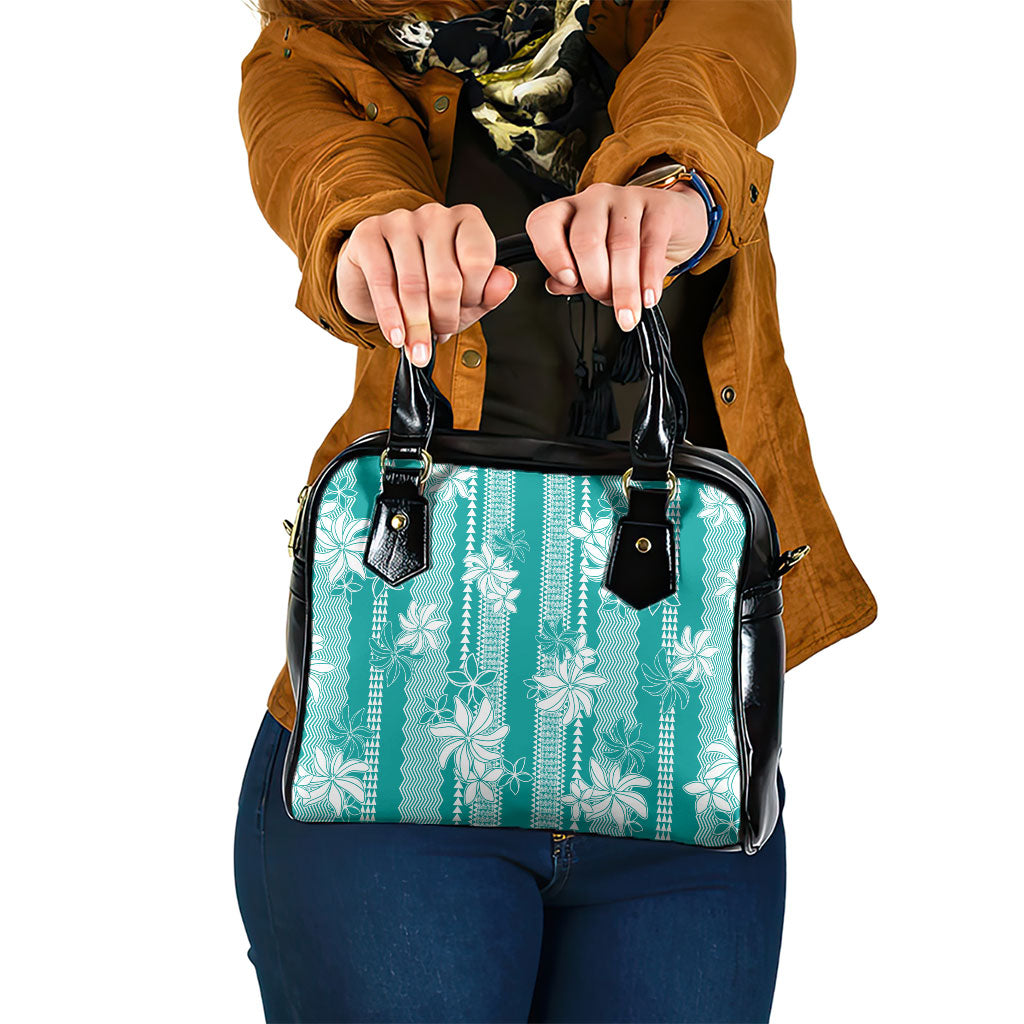 Hawaii Kakau Tribal Shoulder Handbag With Teal Tiare