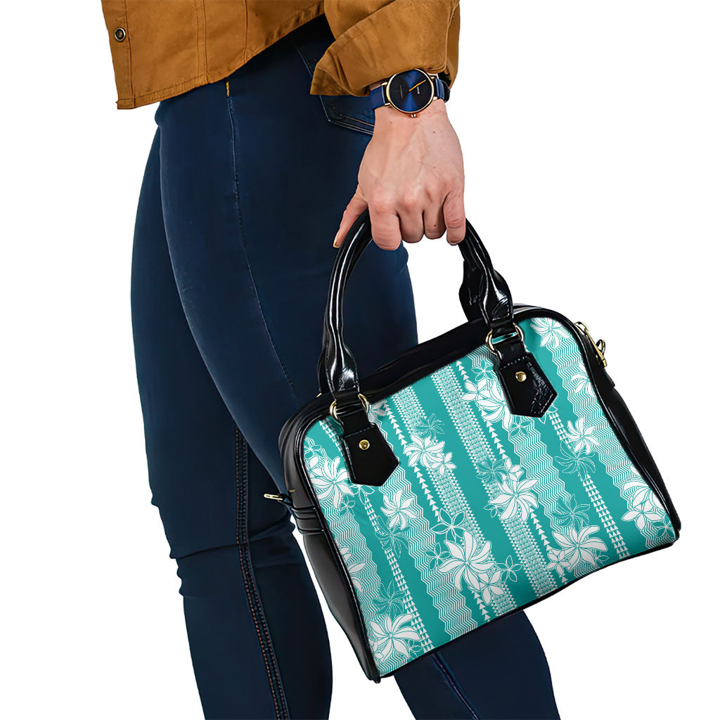 Hawaii Kakau Tribal Shoulder Handbag With Teal Tiare