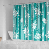 Hawaii Kakau Tribal Shower Curtain With Teal Tiare