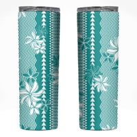 Hawaii Kakau Tribal Skinny Tumbler With Teal Tiare