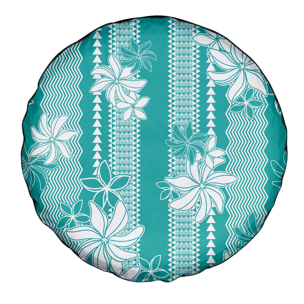 Hawaii Kakau Tribal Spare Tire Cover With Teal Tiare