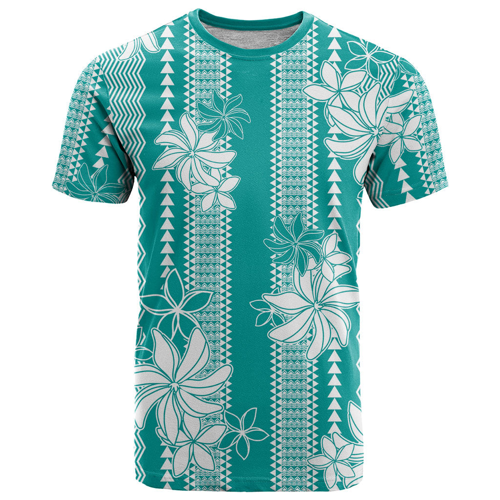 Hawaii Kakau Tribal T Shirt With Teal Tiare