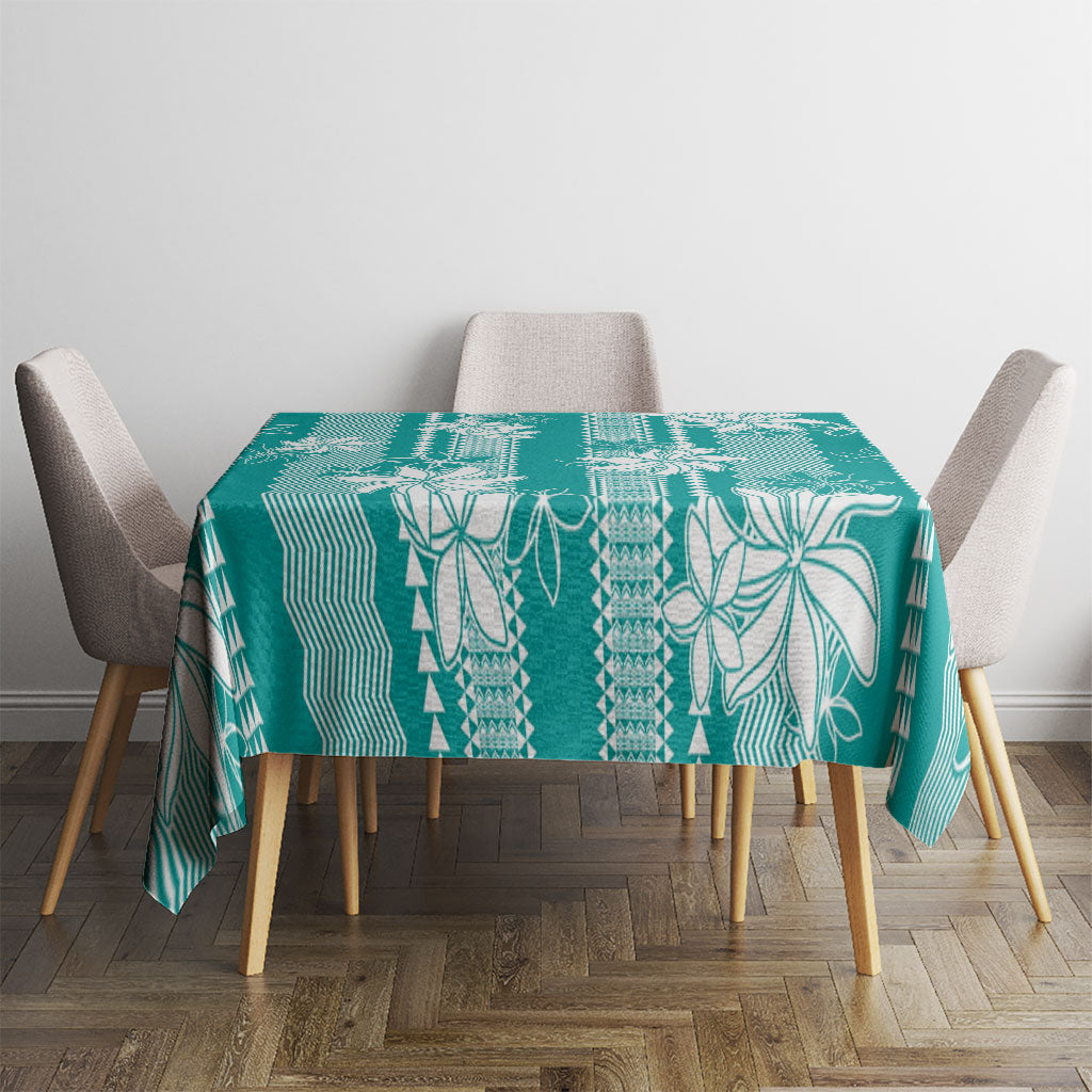 Hawaii Kakau Tribal Tablecloth With Teal Tiare