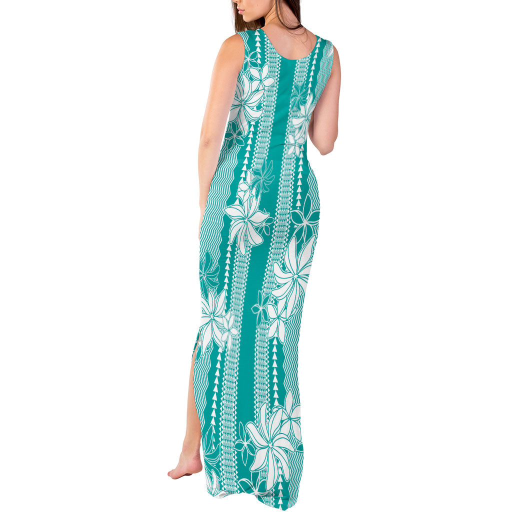 Hawaii Kakau Tribal Tank Maxi Dress With Teal Tiare