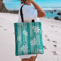 Hawaii Kakau Tribal Tote Bag With Teal Tiare
