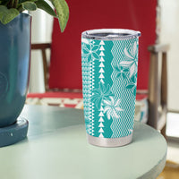 Hawaii Kakau Tribal Tumbler Cup With Teal Tiare