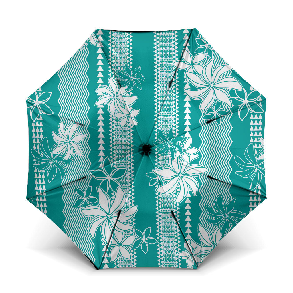 Hawaii Kakau Tribal Umbrella With Teal Tiare
