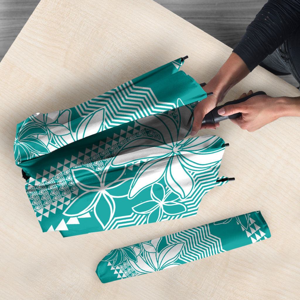 Hawaii Kakau Tribal Umbrella With Teal Tiare
