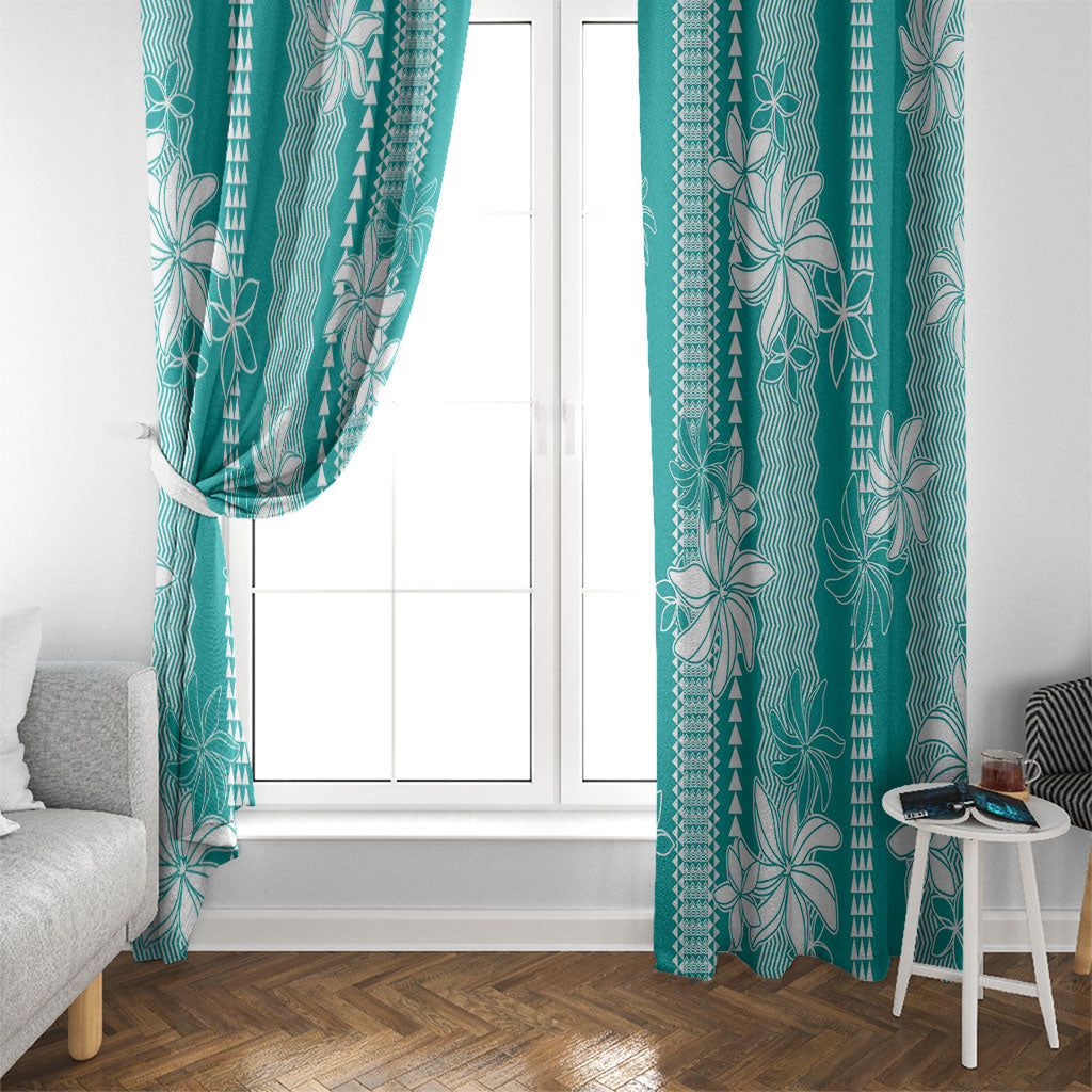Hawaii Kakau Tribal Window Curtain With Teal Tiare