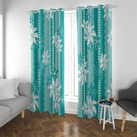 Hawaii Kakau Tribal Window Curtain With Teal Tiare
