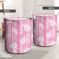 Hawaii Kakau Tribal Laundry Basket With Pink Tiare