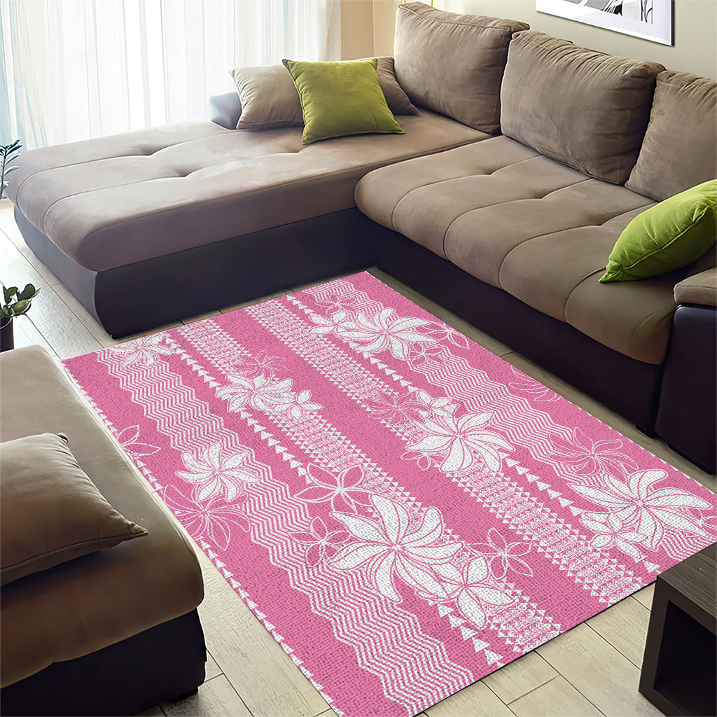 Hawaii Kakau Tribal Area Rug With Pink Tiare