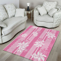 Hawaii Kakau Tribal Area Rug With Pink Tiare