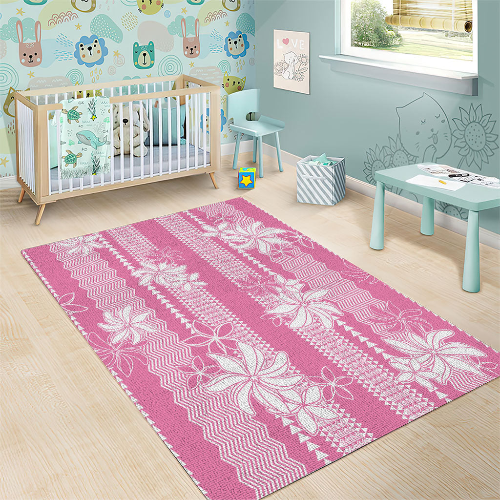Hawaii Kakau Tribal Area Rug With Pink Tiare