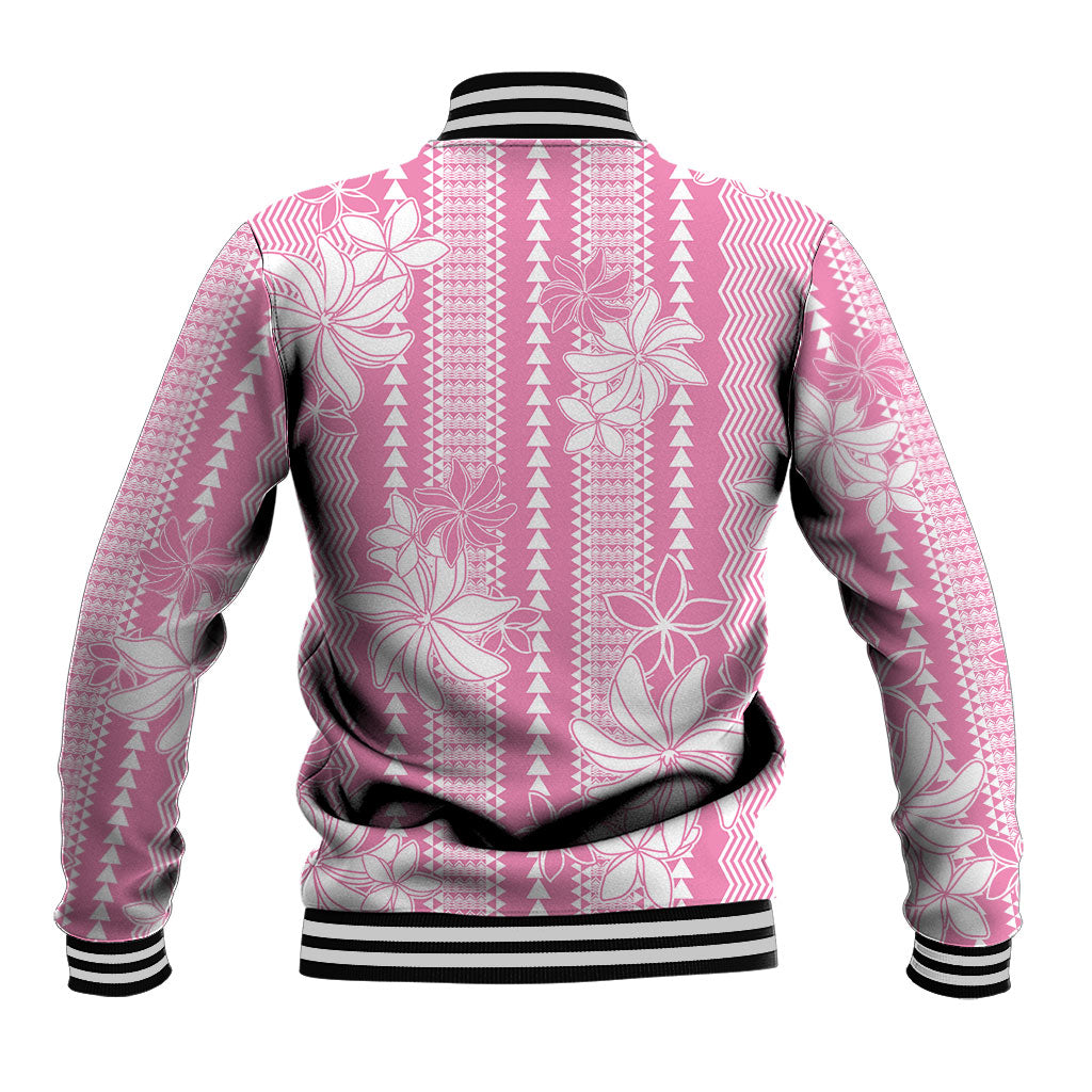 Hawaii Kakau Tribal Baseball Jacket With Pink Tiare