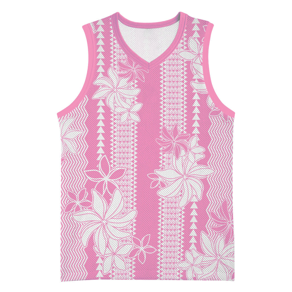 Hawaii Kakau Tribal Basketball Jersey With Pink Tiare LT05 Unisex Pink - Polynesian Pride