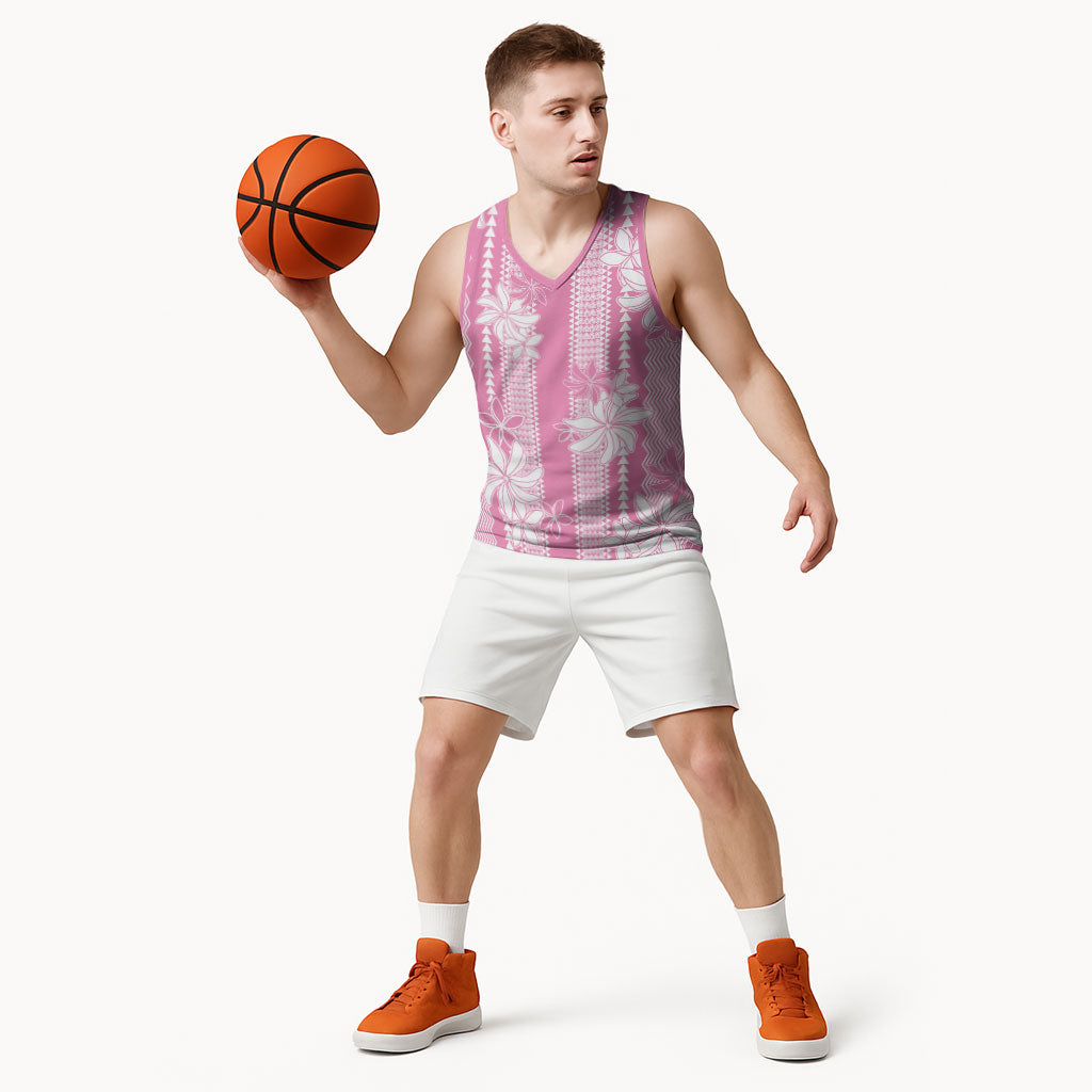 Hawaii Kakau Tribal Basketball Jersey With Pink Tiare