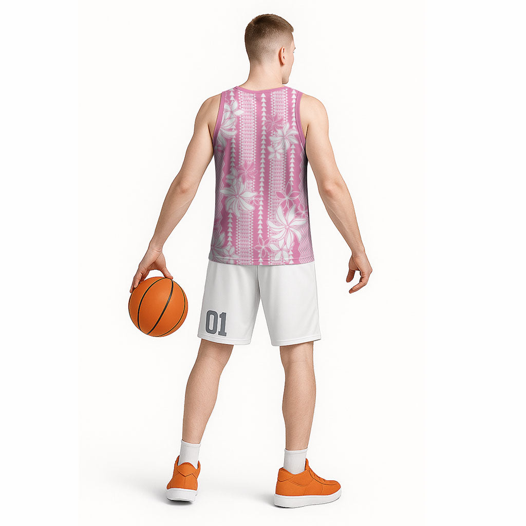 Hawaii Kakau Tribal Basketball Jersey With Pink Tiare