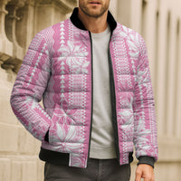 Hawaii Kakau Tribal Bomber Puffer Jacket With Pink Tiare