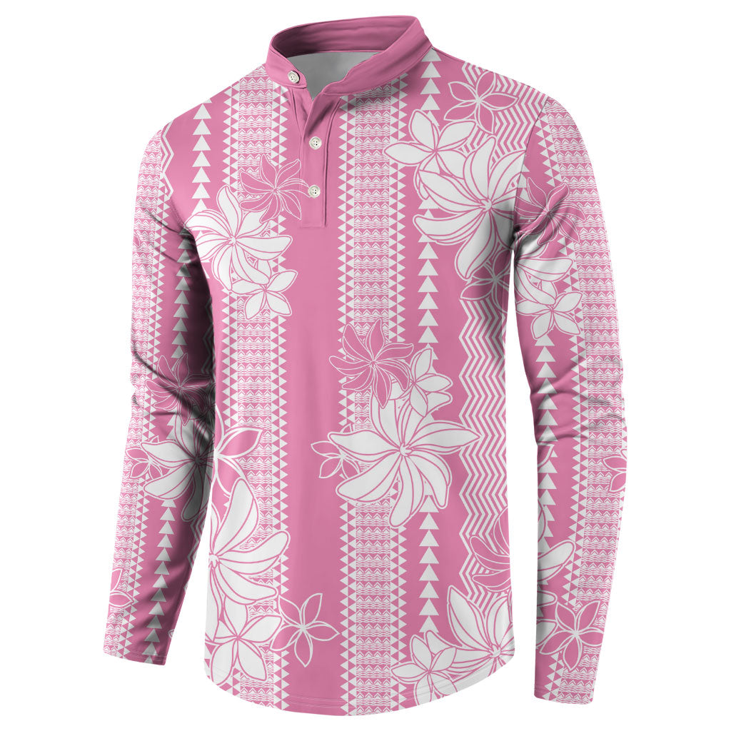 Hawaii Kakau Tribal Button Sweatshirt With Pink Tiare