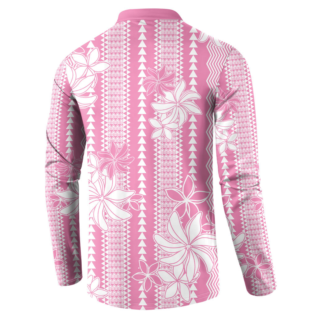 Hawaii Kakau Tribal Button Sweatshirt With Pink Tiare
