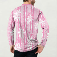 Hawaii Kakau Tribal Button Sweatshirt With Pink Tiare