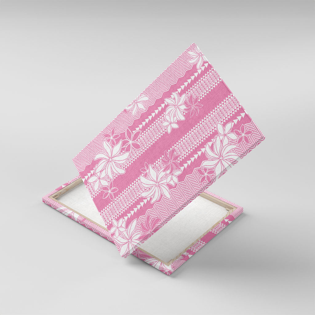 Hawaii Kakau Tribal Canvas Wall Art With Pink Tiare