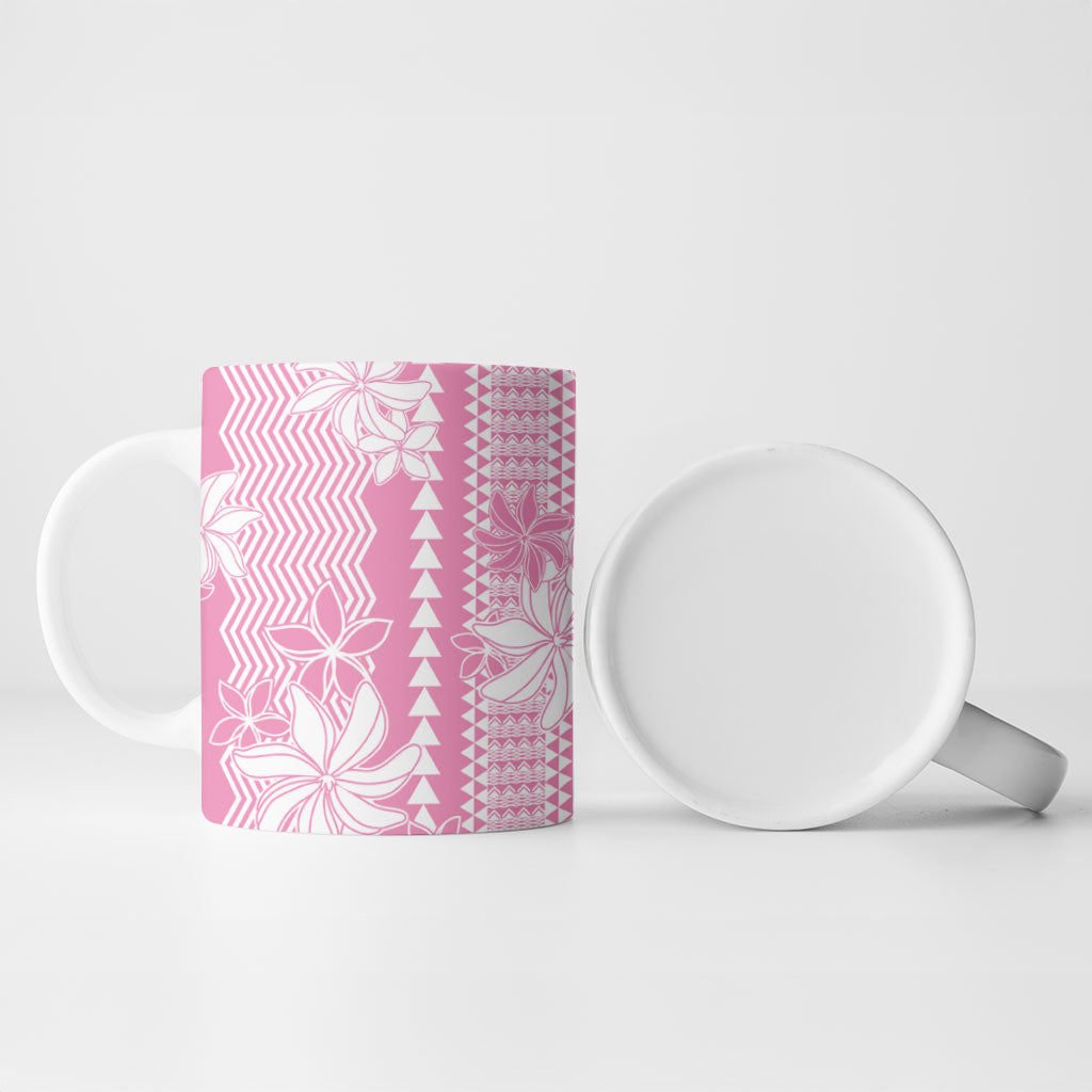 Hawaii Kakau Tribal Ceramic Mug With Pink Tiare