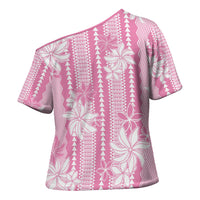 Hawaii Kakau Tribal Cross Shoulder Shirt With Pink Tiare