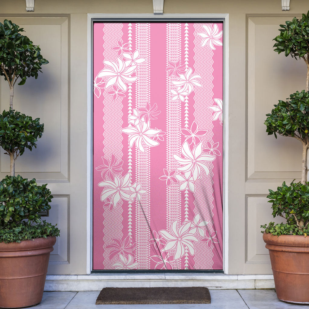 Hawaii Kakau Tribal Door Cover With Pink Tiare LT05 Pink - Polynesian Pride