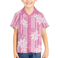 Hawaii Kakau Tribal Family Matching Off The Shoulder Long Sleeve Dress and Hawaiian Shirt With Pink Tiare